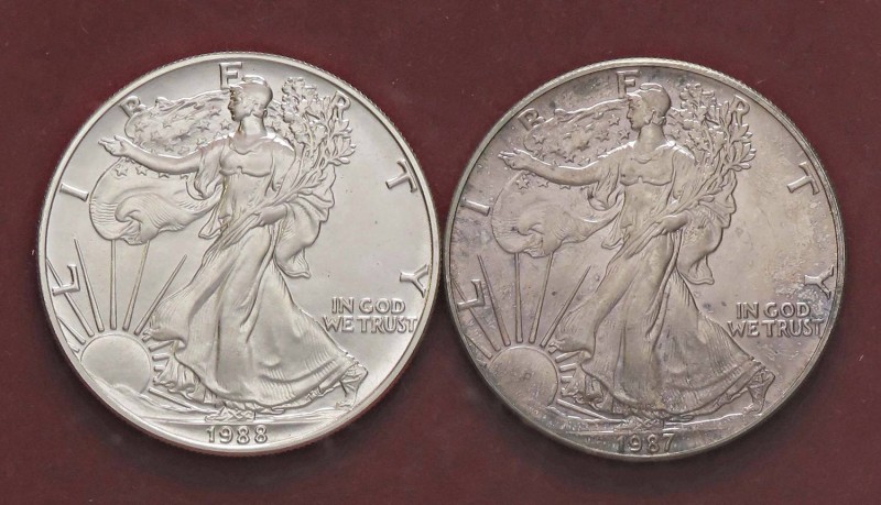 ESTERE - U.S.A. - Dollaro 1987 e 1988 - American Eagle Kr. 273 AG Lotto di 2 mon...