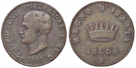 ZECCHE ITALIANE - BOLOGNA - Napoleone I, Re d'Italia (1805-1814) - Soldo 1808 Pag. 66; Mont. 111 CU
qBB/BB