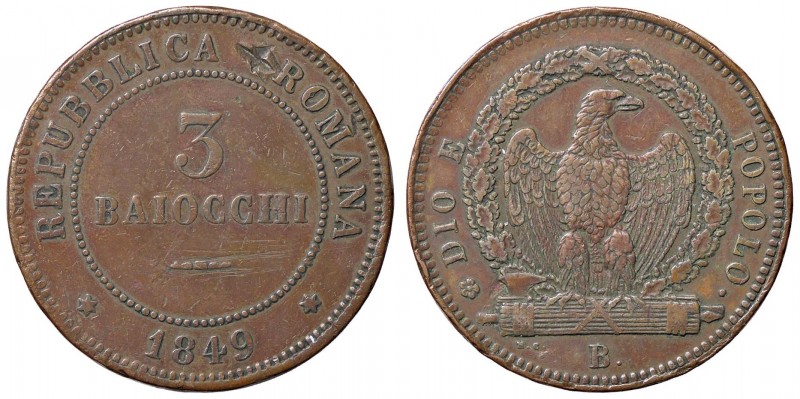 ZECCHE ITALIANE - BOLOGNA - Repubblica Romana (1848-1849) - 3 Baiocchi 1849 Pag....
