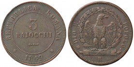ZECCHE ITALIANE - BOLOGNA - Repubblica Romana (1848-1849) - 3 Baiocchi 1849 Pag. 260; Mont. 71 CU
qBB