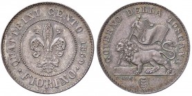 ZECCHE ITALIANE - FIRENZE - Governo provvisorio (1859-1860) - Fiorino 1859 Pag. 228; Mont. 471 AG Gradevole patina
qFDC