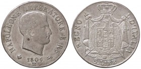 ZECCHE ITALIANE - MILANO - Napoleone I, Re d'Italia (1805-1814) - 5 Lire 1809 Pag. 27a; Mont. 221 AG Puntali aguzzi
qSPL