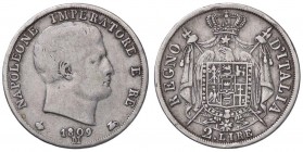 ZECCHE ITALIANE - MILANO - Napoleone I, Re d'Italia (1805-1814) - 2 Lire 1809 Pag. 35; Mont. 237 AG Puntali aguzzi
qBB/BB