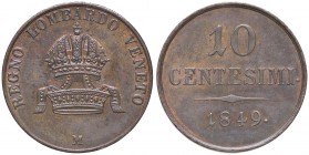 ZECCHE ITALIANE - MILANO - Francesco Giuseppe I d'Asburgo-Lorena (1848-1866) - 10 Centesimi 1849 Pag. 239; Mont. 457 R CU Corona
SPL