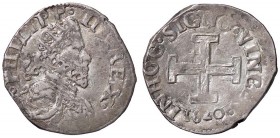 ZECCHE ITALIANE - NAPOLI - Filippo III (1598-1621) - Carlino 1620 P.R. 18a; MIR 211/1 (AG g. 2,46)Sigle FC/C dietro la testa
qBB/BB