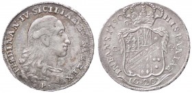 ZECCHE ITALIANE - NAPOLI - Ferdinando IV di Borbone (primo periodo, 1759-1799) - Tarì 1790 P.R. 80; Mont. 239 RR AG Sigle D/P, R/C C-C
SPL