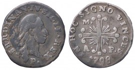 ZECCHE ITALIANE - NAPOLI - Ferdinando IV di Borbone (primo periodo, 1759-1799) - Carlino 1798 P.R. 93; Mont. 256/257 AG
qBB