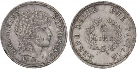 ZECCHE ITALIANE - NAPOLI - Gioacchino Murat (secondo periodo, 1811-1815) - 2 Lire 1813 Mont. 494/499 AG Lieve mancanza sul volto e schiacciatura al bo...
