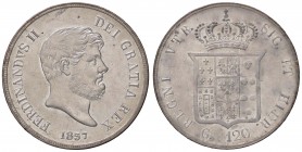 ZECCHE ITALIANE - NAPOLI - Ferdinando II di Borbone (1830-1859) - Piastra 1857 P.R. 86; Mont. 808/816 AG Abilmente lavata al D/
qSPL/SPL+