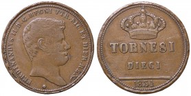 ZECCHE ITALIANE - NAPOLI - Ferdinando II di Borbone (1830-1859) - 10 Tornesi 1831 P.R. 180; Mont. 984/987 R CU Contorno liscio
MB-BB