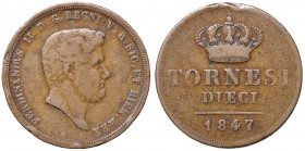 ZECCHE ITALIANE - NAPOLI - Ferdinando II di Borbone (1830-1859) - 10 Tornesi 1847 P.R. 192; Mont. 1020 R CU
meglio di MB