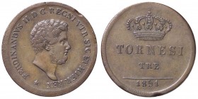 ZECCHE ITALIANE - NAPOLI - Ferdinando II di Borbone (1830-1859) - 3 Tornesi 1851 P.R. 239; Mont. 1091 R CU
BB