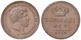 ZECCHE ITALIANE - NAPOLI - Ferdinando II di Borbone (1830-1859) - 2 Tornesi 1842 P.R. 248; Mont. 1103/1105 CU Riflessi rossi
SPL+