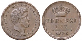 ZECCHE ITALIANE - NAPOLI - Ferdinando II di Borbone (1830-1859) - 2 Tornesi 1852 P.R. 254; Mont. 1117 CU
SPL
