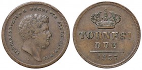 ZECCHE ITALIANE - NAPOLI - Ferdinando II di Borbone (1830-1859) - 2 Tornesi 1857 P.R. 259; Mont. 1125/1129 CU
SPL