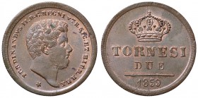 ZECCHE ITALIANE - NAPOLI - Ferdinando II di Borbone (1830-1859) - 2 Tornesi 1859 P.R. 261; Mont. 1136/1138 CU
qFDC