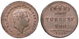 ZECCHE ITALIANE - NAPOLI - Ferdinando II di Borbone (1830-1859) - Tornese 1859 P.R. 299; Mont. 1204 CU
SPL-FDC