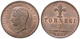ZECCHE ITALIANE - NAPOLI - Francesco II di Borbone (1859-1860) - 2 Tornesi 1859 P.R. 6; Mont. 1265 CU Rame rosso
qFDC