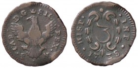 ZECCHE ITALIANE - PALERMO - Carlo di Borbone (1734-1759) - 3 Piccioli 1738 Spahr 154; MIR 594/1 R CU
meglio di MB