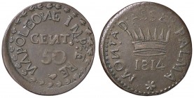 ZECCHE ITALIANE - PALMANOVA - Napoleone I, Re d'Italia - Assedio Austriaco (1814) - 50 Centesimi 1814 Pag. 281/c; Mont. 65/68 RR (MI g. 10,59)
qSPL/B...