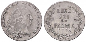 ZECCHE ITALIANE - PARMA - Ferdinando di Borbone (1765-1802) - 6 Lire 1795 CNI 139; Mont. 53 NC AG
BB/BB+