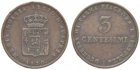 ZECCHE ITALIANE - PARMA - Maria Luigia (1815-1847) - 3 Centesimi 1830 Pag. 15; Mont. 125 RR CU
BB
