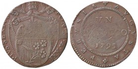 ZECCHE ITALIANE - PERUGIA - Pio VI (1775-1799) - Baiocco 1795 CNI 4; Munt. 398 RR CU Tondello ridotto, mm 29
qBB