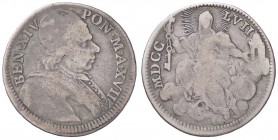 ZECCHE ITALIANE - ROMA - Benedetto XIV (1740-1758) - Quinto di scudo 1757 A. XVII CNI 348; Munt. 51g RR AG
MB