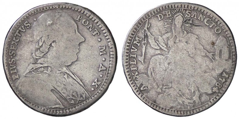 ZECCHE ITALIANE - ROMA - Pio VI (1775-1799) - Quinto di scudo 1784 A. X CNI 141;...