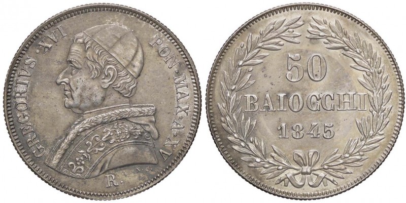 ZECCHE ITALIANE - ROMA - Gregorio XVI (1831-1846) - 50 Baiocchi 1845 A. XV Pag. ...