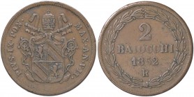 ZECCHE ITALIANE - ROMA - Pio IX (1846-1866) - 2 Baiocchi 1852 A. VII Pag. 496; Mont. 290 RR CU
BB
