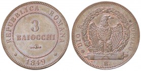 ZECCHE ITALIANE - ROMA - Repubblica Romana (1848-1849) - 3 Baiocchi 1849 Pag. 343; Mont. 63 CU Valore tondo
FDC