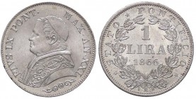 ZECCHE ITALIANE - ROMA - Pio IX (1866-1870) - Lira 1866 A. XXI Pag. 567; Mont. 377 RR AG Busto medio
FDC
