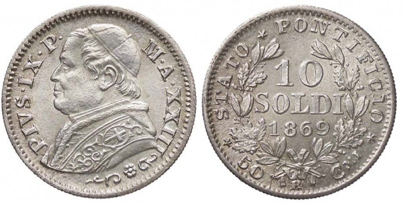 ZECCHE ITALIANE - ROMA - Pio IX (1866-1870) - 10 Soldi 1869 A. XXIII Pag. 582; M...