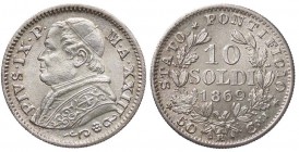 ZECCHE ITALIANE - ROMA - Pio IX (1866-1870) - 10 Soldi 1869 A. XXIII Pag. 582; Mont. 392 RR AG
qFDC