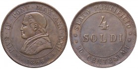 ZECCHE ITALIANE - ROMA - Pio IX (1866-1870) - 4 Soldi 1868 A. XXII Pag. 593; Mont. 402 RR CU Variante con 2 stellette al D/ e al R/ e s.s.z. Colpetto...