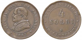 ZECCHE ITALIANE - ROMA - Pio IX (1866-1870) - 4 Soldi 1868 A. XXIII Pag. 594; Mont. 403 CU Colpetti
BB+