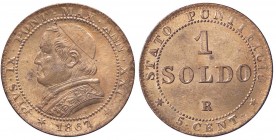 ZECCHE ITALIANE - ROMA - Pio IX (1866-1870) - Soldo 1867 A. XXI Pag. 602; Mont. 412 CU Rame rosso - Eccezionale
FDC