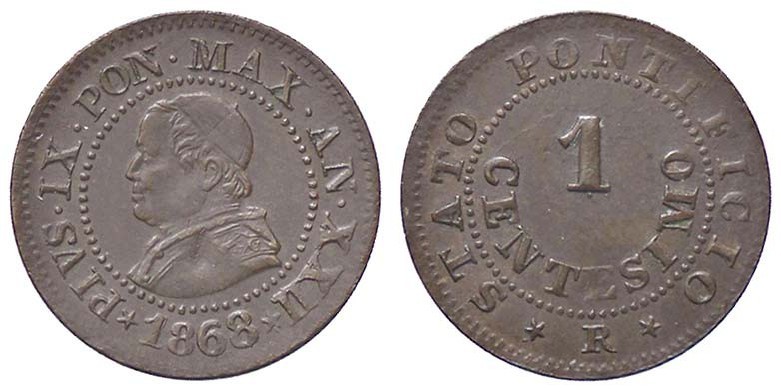 ZECCHE ITALIANE - ROMA - Pio IX (1866-1870) - Centesimo 1868 A. XXII Pag. 610; M...