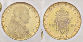 ZECCHE ITALIANE - ROMA - Pio XII (1939-1958) - 100 Lire 1958 Pag. 724; Mont. 527 R AU Sigillata Francesco Cavaliere
FDC