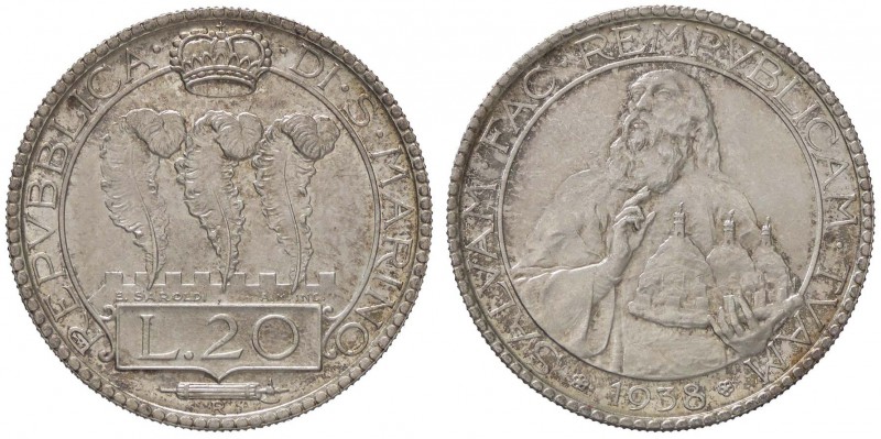 ZECCHE ITALIANE - SAN MARINO - Vecchia monetazione - 20 Lire 1938 Pag. 348; Mont...