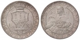 ZECCHE ITALIANE - SAN MARINO - Vecchia monetazione - 10 Lire 1937 Pag. 355; Mont. 33 AG
FDC