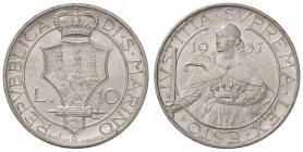 ZECCHE ITALIANE - SAN MARINO - Vecchia monetazione - 10 Lire 1937 Pag. 355; Mont. 33 AG
FDC/qFDC