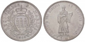 ZECCHE ITALIANE - SAN MARINO - Vecchia monetazione - 5 Lire 1898 Pag. 357; Mont. 1 R AG Segnetti al R/
SPL+/SPL