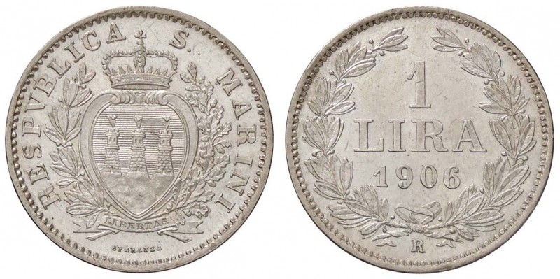 ZECCHE ITALIANE - SAN MARINO - Vecchia monetazione - Lira 1906 Pag. 368; Mont. 5...
