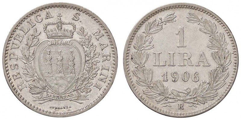 ZECCHE ITALIANE - SAN MARINO - Vecchia monetazione - Lira 1906 Pag. 368; Mont. 5...