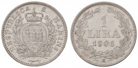ZECCHE ITALIANE - SAN MARINO - Vecchia monetazione - Lira 1906 Pag. 368; Mont. 5 AG
qFDC/SPL+