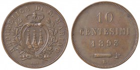ZECCHE ITALIANE - SAN MARINO - Vecchia monetazione - 10 Centesimi 1893 Pag. 371; Mont. 8 CU
BB-SPL
