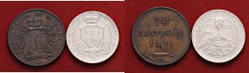 ZECCHE ITALIANE - SAN MARINO - Vecchia monetazione - 10 Centesimi 1894 Pag. 372; Mont. 9 CU Assieme a 10 lire 1933 - Lotto di 2 monete
qSPL