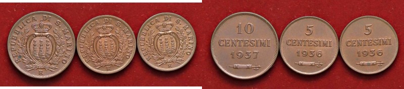 ZECCHE ITALIANE - SAN MARINO - Vecchia monetazione - 10 Centesimi 1937 Pag. 375;...